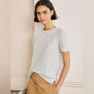 NWOT Boden Women’s Puff Sleeve Cotton T-shirt Ivory Stripe Size XS